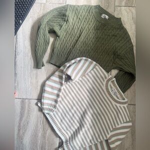 Green Cable Knit Sweater and Striped Sweater